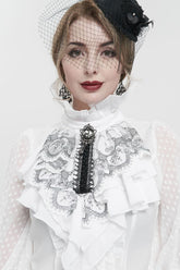 Noir à volants en chiffon brodé dentelle tridimensionnelle avec perles au milieu nœud papillon gothique pour femme